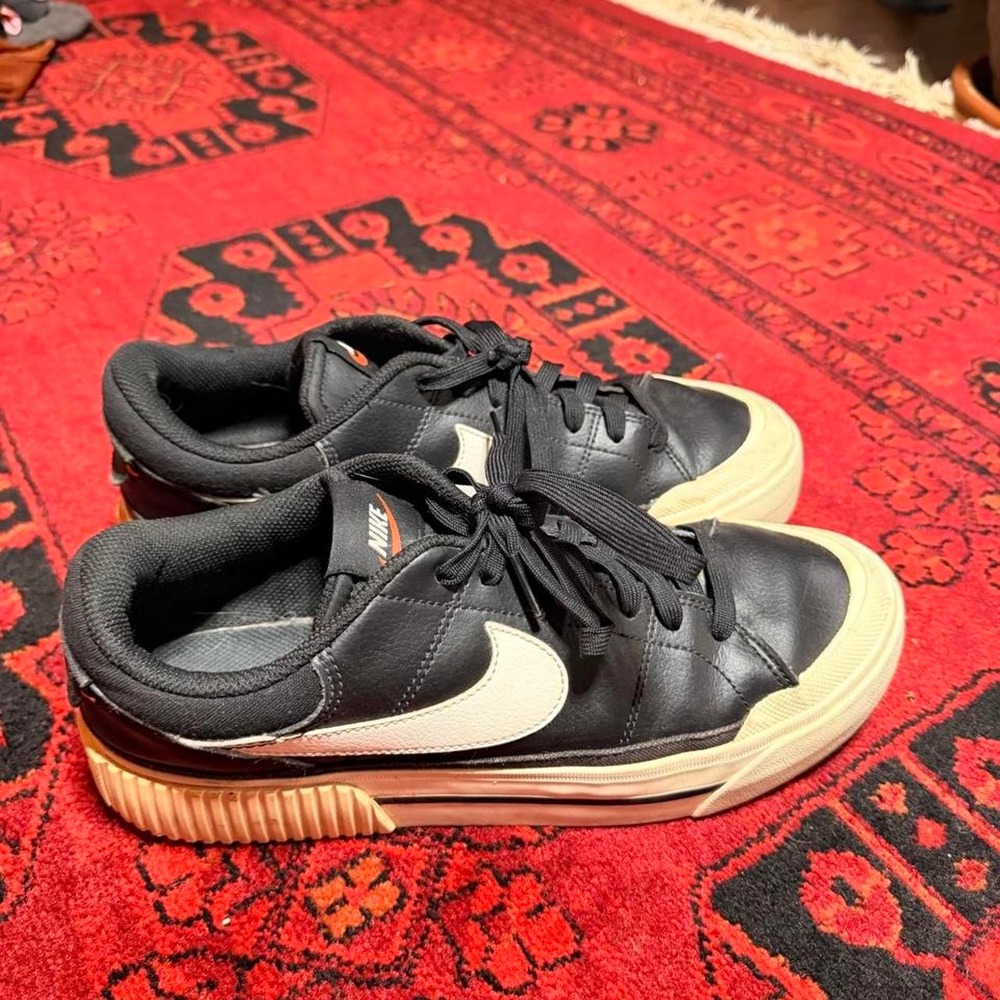 Nike Blazer Low 77 Jumbo Black Leather White Swoosh Retro Sneakers Womens 10
